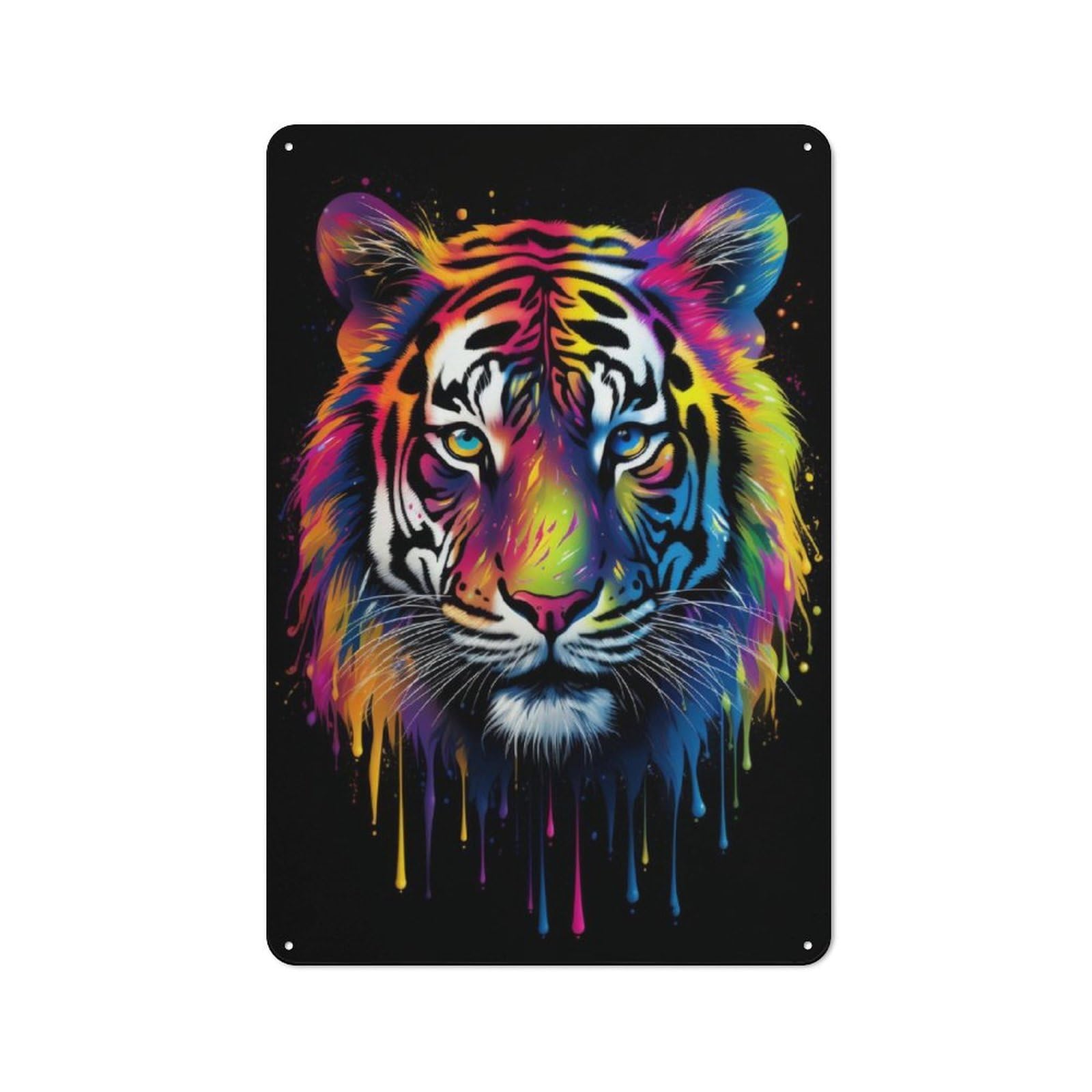 Junmoney Rainbow Tiger Retro Tin Wall Plaque 30X20cm For Studio Or Craft Room, Winter Wall Decor For Creative-Space Collectors