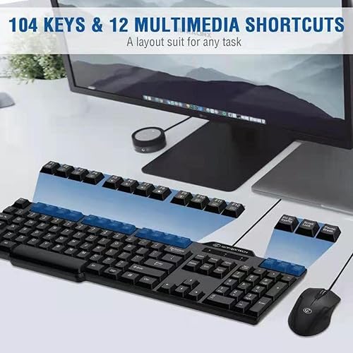 Miniatura 3 de Gofreetech - Combo de teclado y mouse con cable, teclado y mouse de tamaño completo con mouse óptico con cable, USB Plug-and-Play, compatible con