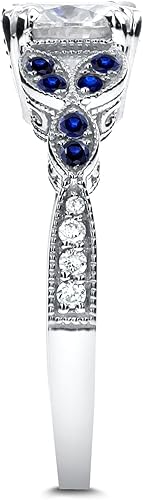 Vista 6 de Kobelli Anillo de compromiso de moissanita y zafiro azul de estilo antiguo Acentos de 1 15 CTW Oro blanco de 14 k