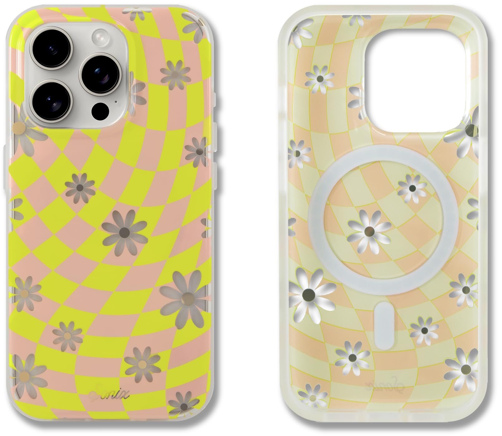 Sonix Protective Phone Case for iPhone 15 Pro | Compatible with Magsafe | 10ft Drop Tested | Checkmate Daisy