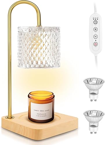 Fabunote Lámpara calentadora de velas para tarros, lámpara de cristal regulable con temporizador, decoración vintage para el hogar, regalo de
