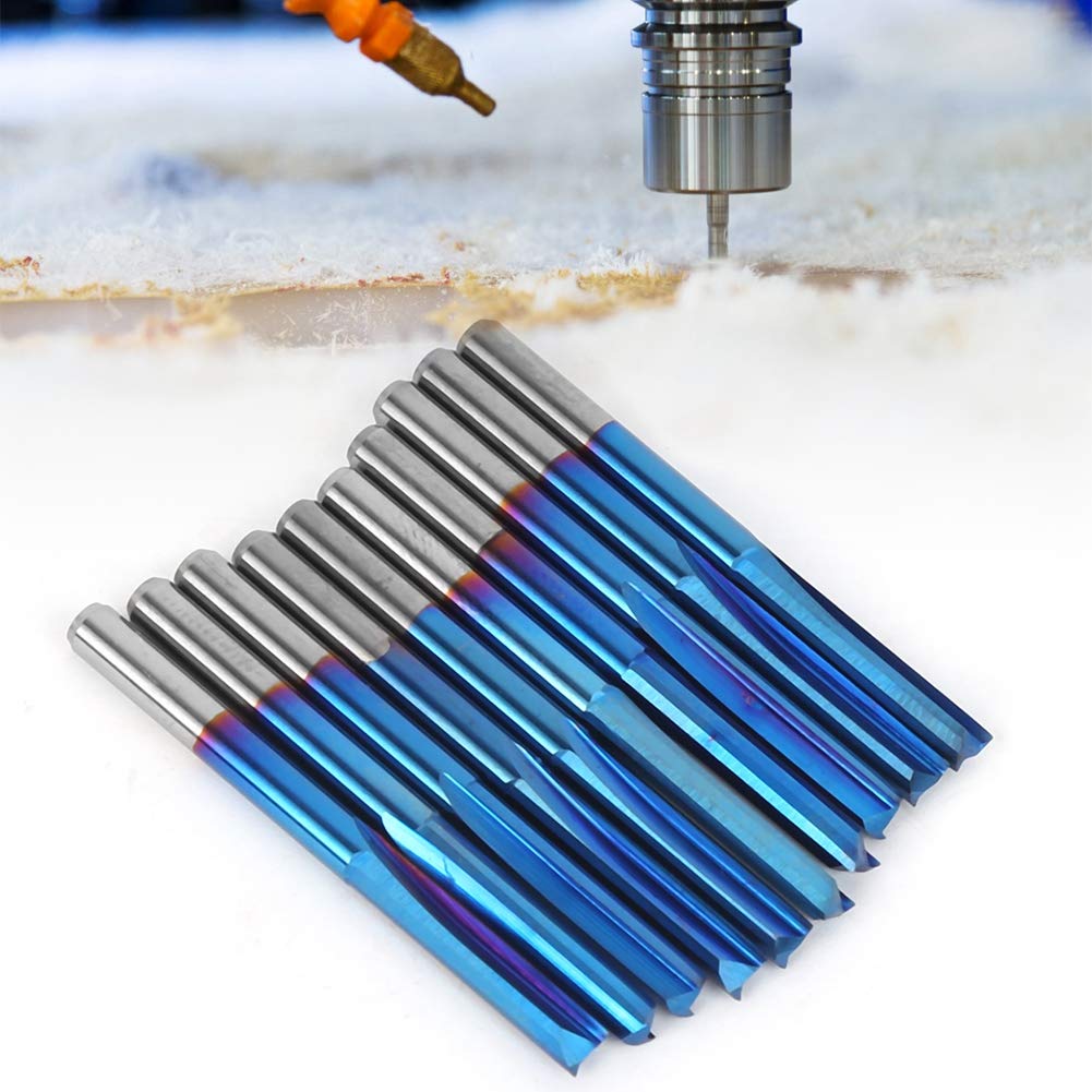 TOPINCN Herramienta de Corte con de 3,175mm con Revestimiento Azul para Fresa Recta de Madera Contrachapada, 10 Uds.