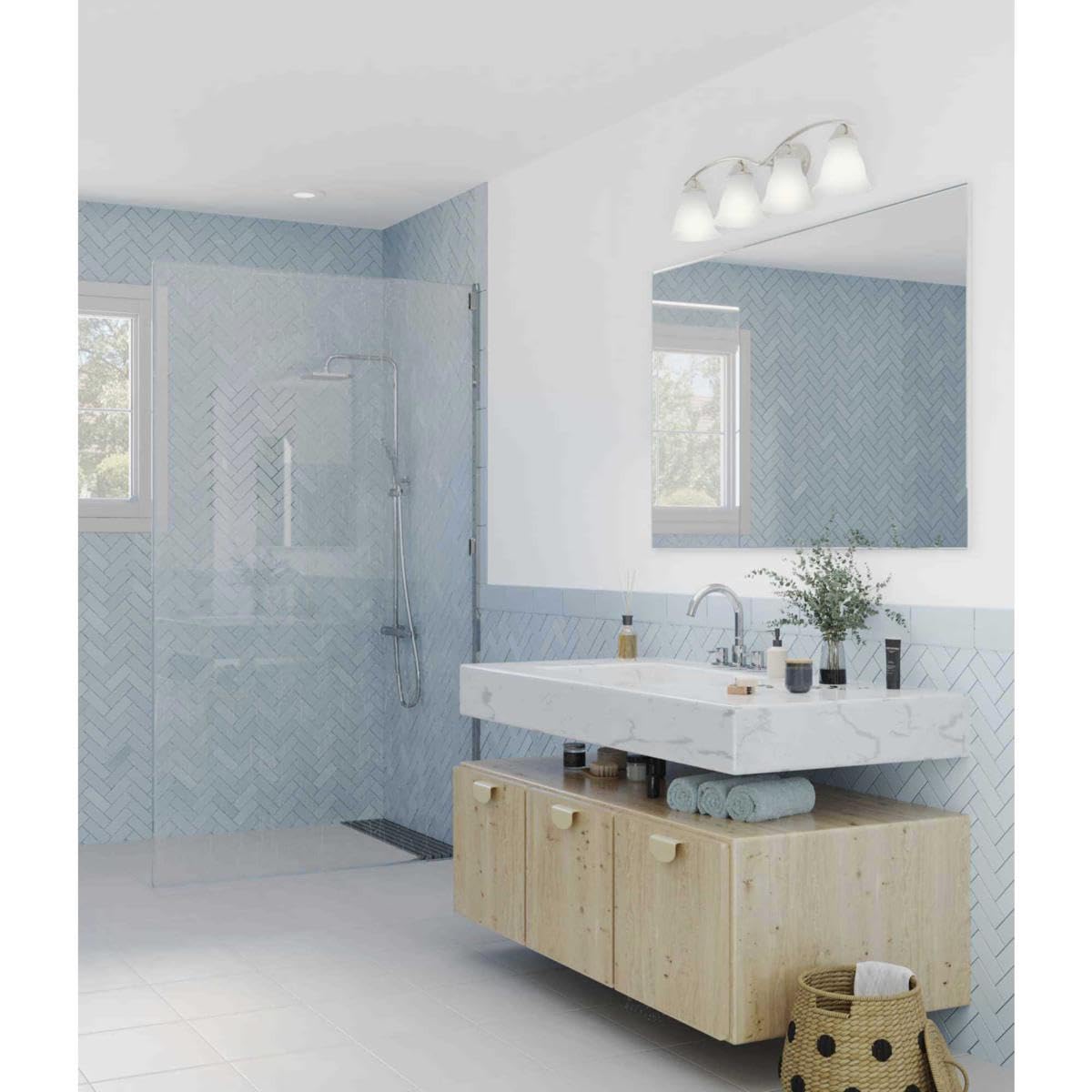 Trinity Collection 4-Light Etched Glass Traditional Bath Vanity Light Brushed Nickel