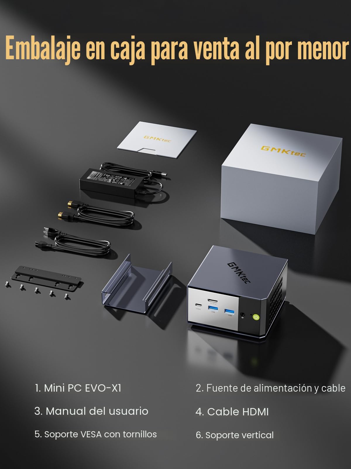 GMKtec EVO-X1 AI Mini PC AMD Ryzen AI 9 HX-370 Serie (5,1 GHz) Mini Computadora para Juegos, 32 GB LPDDR5X 1 TB PCIe 4.0 SSD, Compatible Pantalla Triple 8K, WiFi 6 e Interfaz USB4/Oculink/