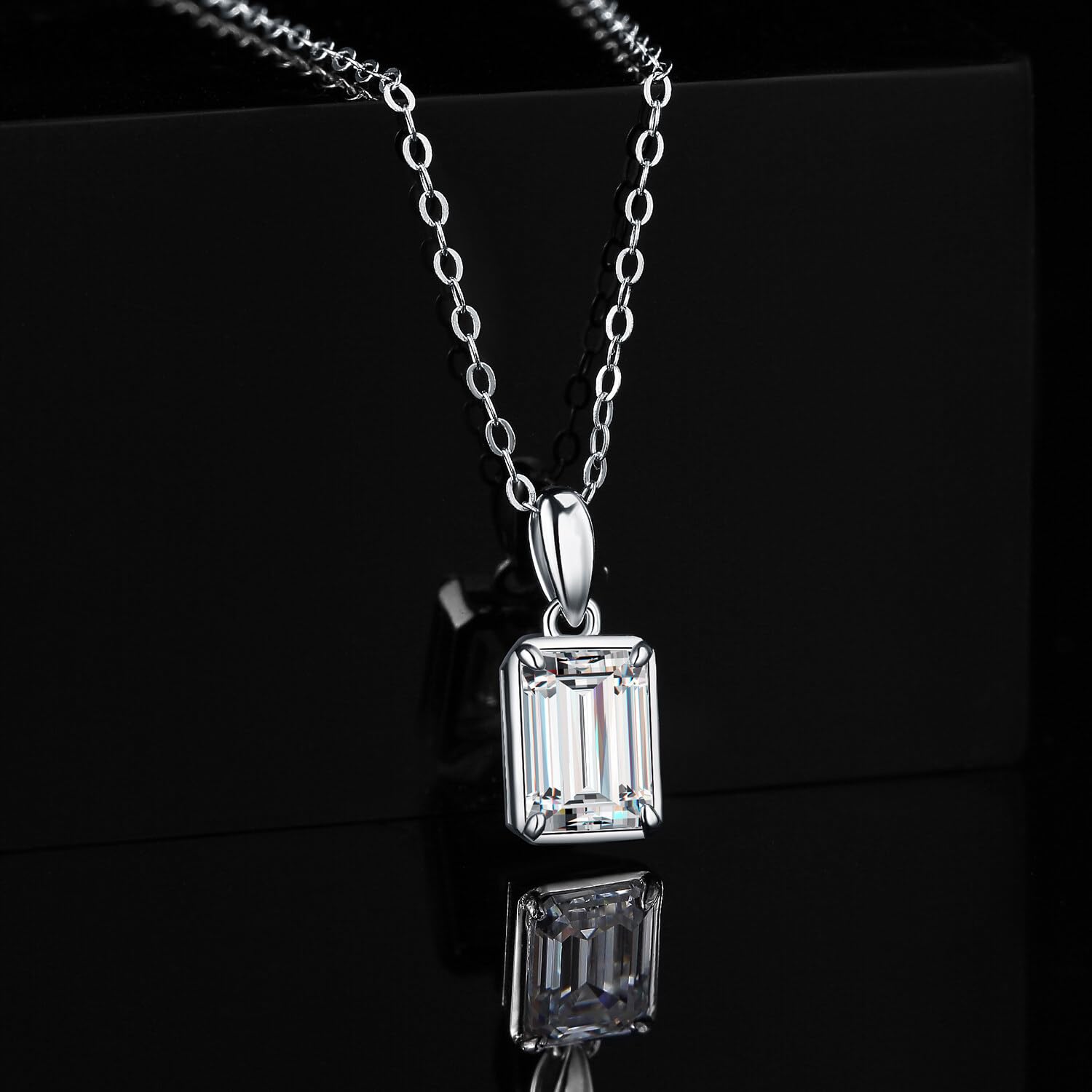 JewelryPalace 1ct Collana Solitario Donna Argento 925 con Creato Moissanite, Collana Ciondolo Pietra a Taglio Smeraldo con Catena Veneziana Maglia 45cm, Collane Pendenti in Tre Ori Set Gioielli Donna
