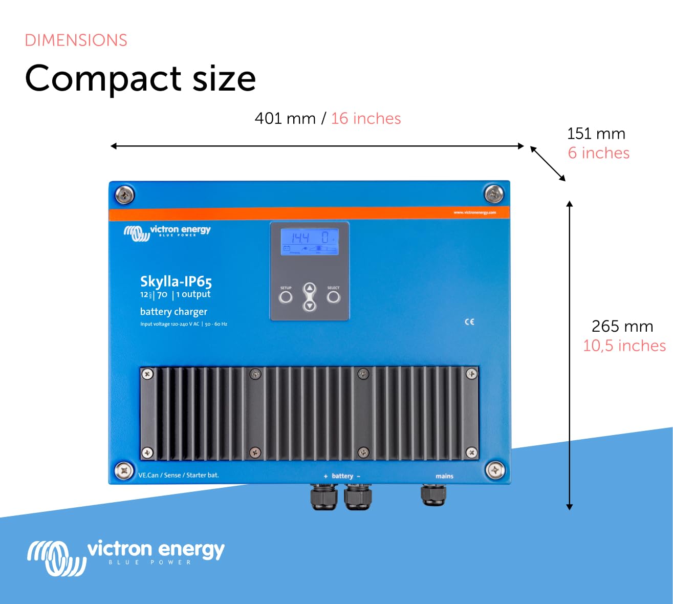 Victron Energy Skylla-IP65 Cargador de Batería 12-Voltios 70 Amperios 120-240VAC, 1+1 Salidas Aisladas