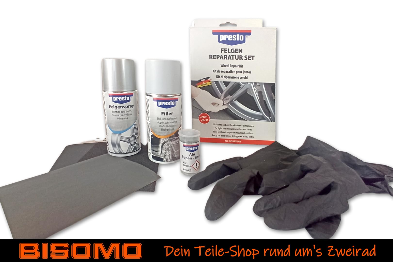 1 I 2 I 4 I 5 Felgen-Reparatur-Set Presto, Felgenaufbereitung, Felgenreparatur für leichte und mittlere Kratzer Bordsteinkratzer Schrammen kleine Steinschläge (1)