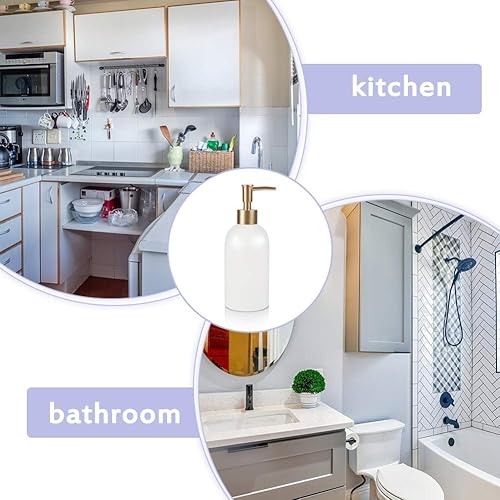 Miniatura 5 de Dispensador de jabón de cerámica de 14 onzas, dispensador de jabón de cerámica para llenar líquido para bañococina (2 unidades, blanco)