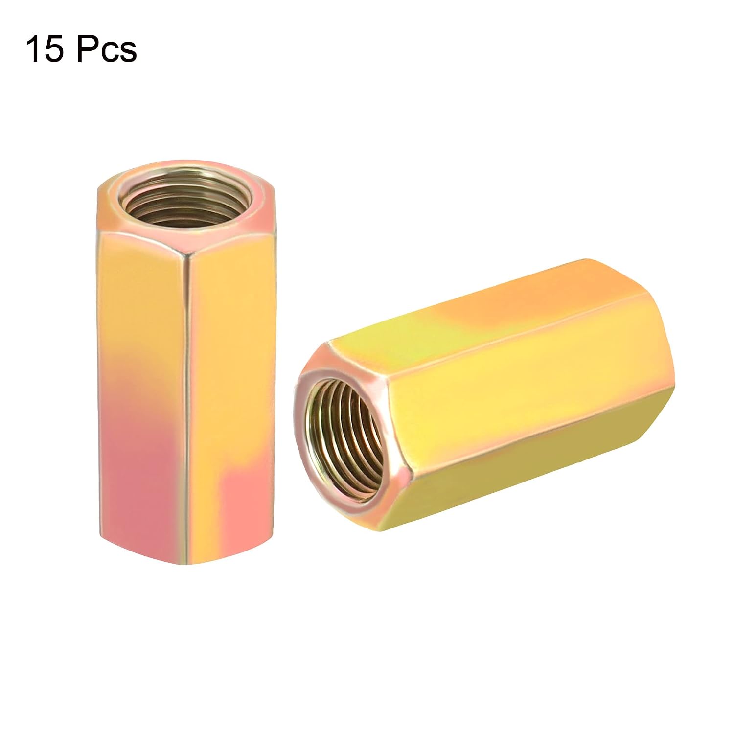 MECCANIXITY Hex Coupling Nuts M10 x 1mm Thread 30mm Length Sleeve Stud Rod Adapters Pipe Connectors Colorful Pack of 15