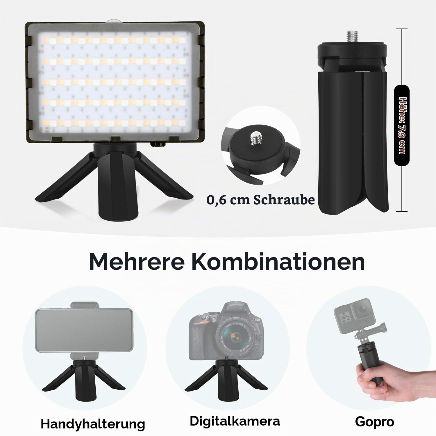 EMART 2-Pack Video Licht RGB, Videoleuchte LED USB mit Verstellbarem Stativ | Dimmbare Fotolicht, 5500K, Videoaufnahme, Streaming, YouTube, Fotostudios