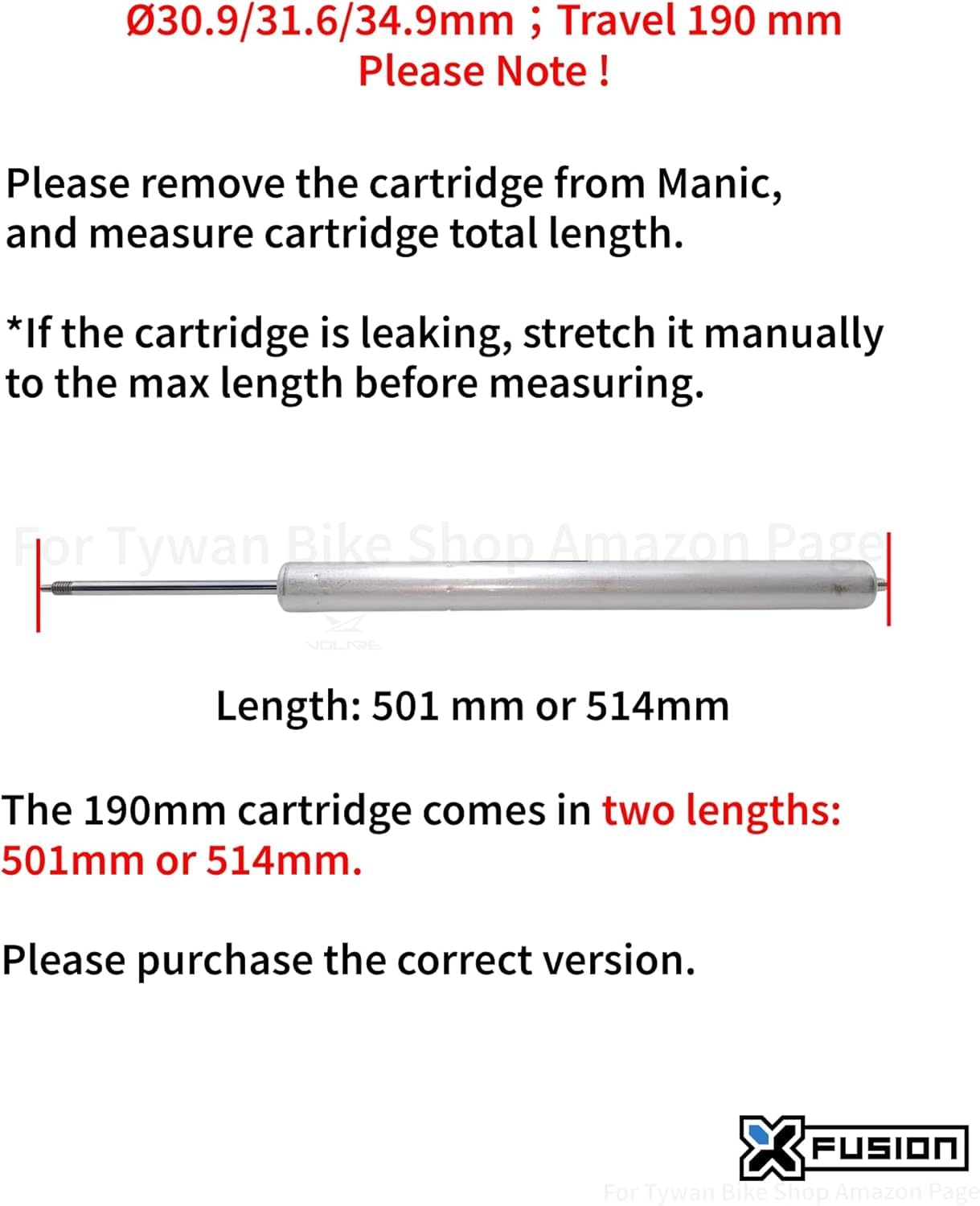 XFUSION Cartuccia Manic Dropper Post – 50/100/125/150/170/190/200 mm, adatta ai modelli 2017-2024, include adattatore di estensione (adatto a 100 mm-170 mm)
