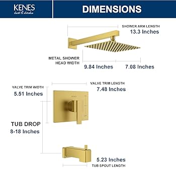 KENES Brushed Gold Tub and Shower Trim Kit, Modern Shower
