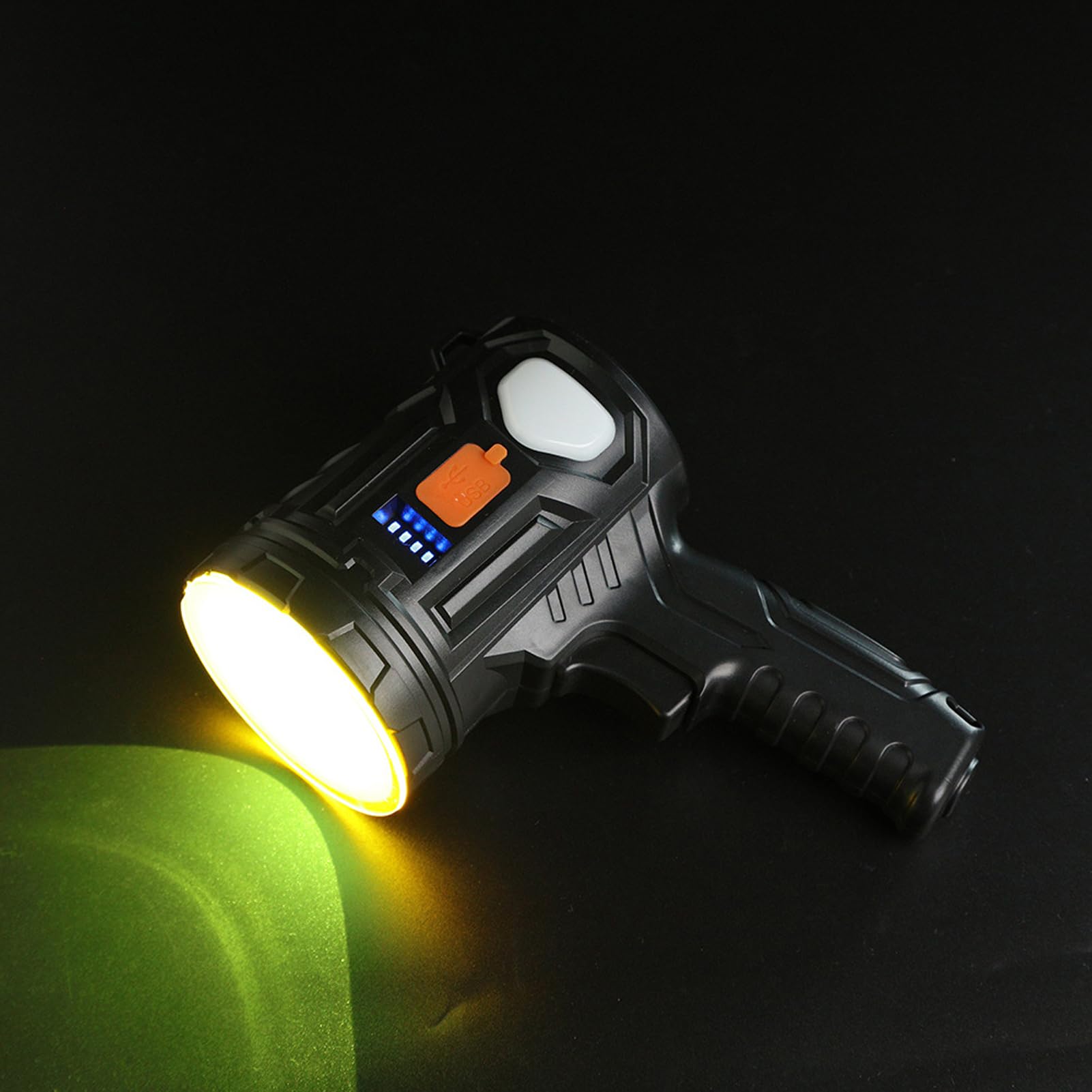 Wiederaufladbarer Scheinwerfer, Tragbarer 3-Farben-LED-Taschenlampen-Suchscheinwerfer mit Farbfilterlinsen für die Jagd Im Freien, Camping, Angeln