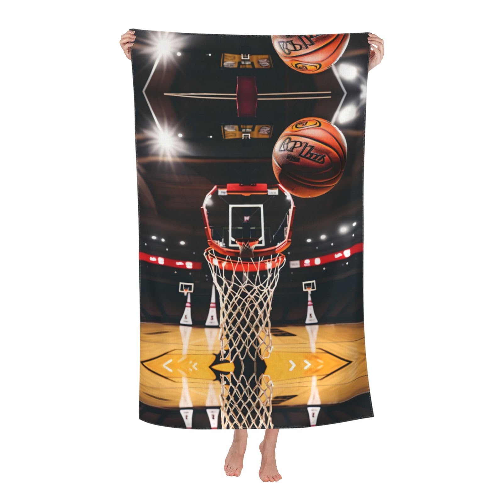 KPXXAQT Basketball Print Oversized Adult Beach Towel Quick-Dry Travel Swimming Camping Outdoor Adventures