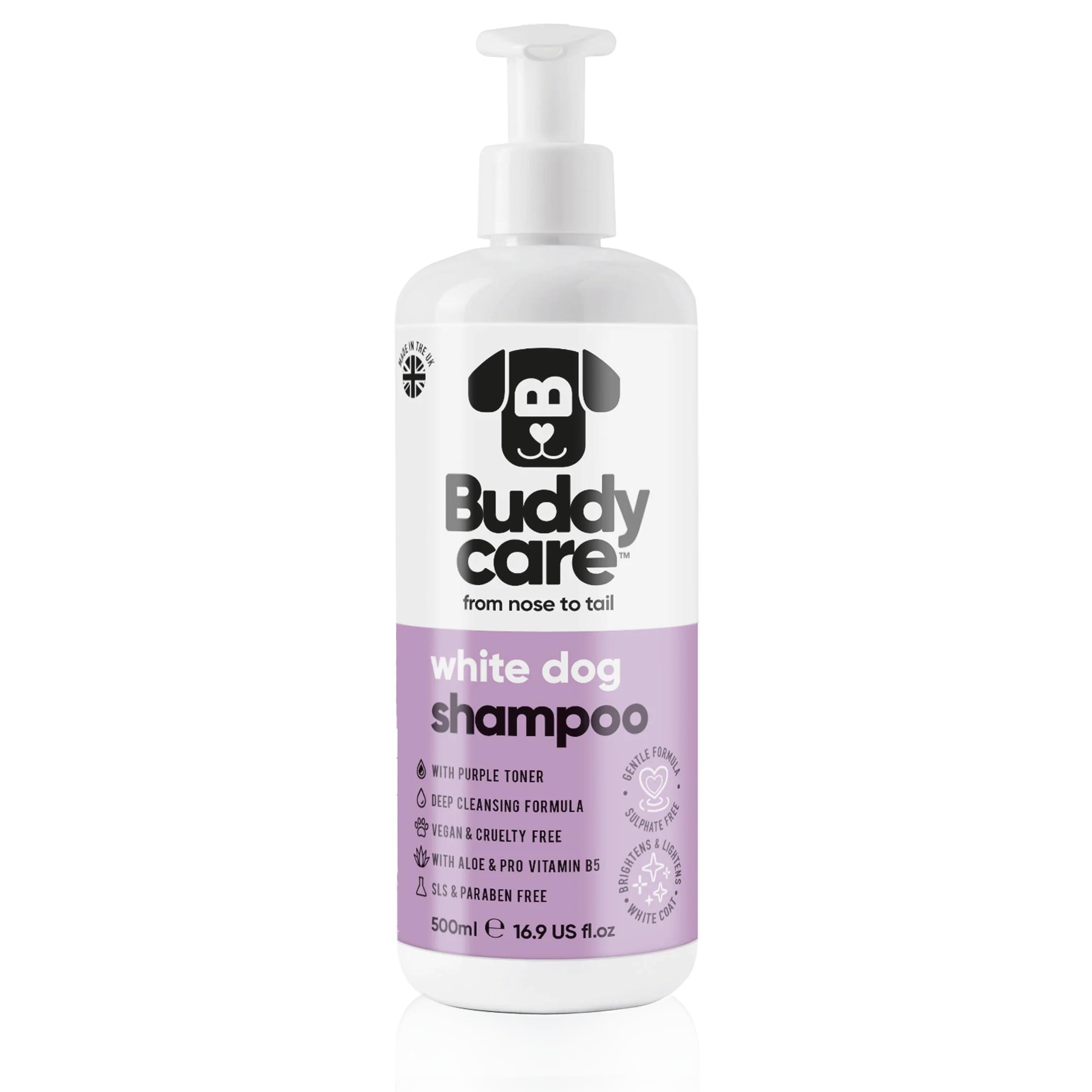 Buddycare Premium Whitening Dog Shampoo (500ml) Gentle Puppy Shampoo for Sensitive Skin & Itchy Skin | Brightens Coat of White Dogs | Deep Cleansing Formula with Natural Ingredients