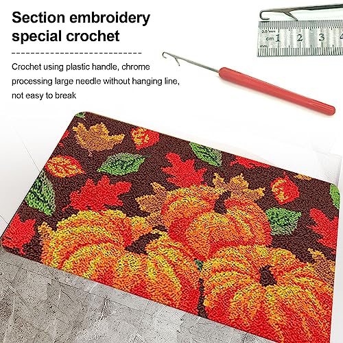 Image of kingsea Latch Hook Kit for Thanksgiving DIY Crochet Yarn Rug with Pattern Printed Latch Hook Rug Kit for Teen, Latch Hook Kit for Beginners, Pumpkin, 20 inch x 15 inch