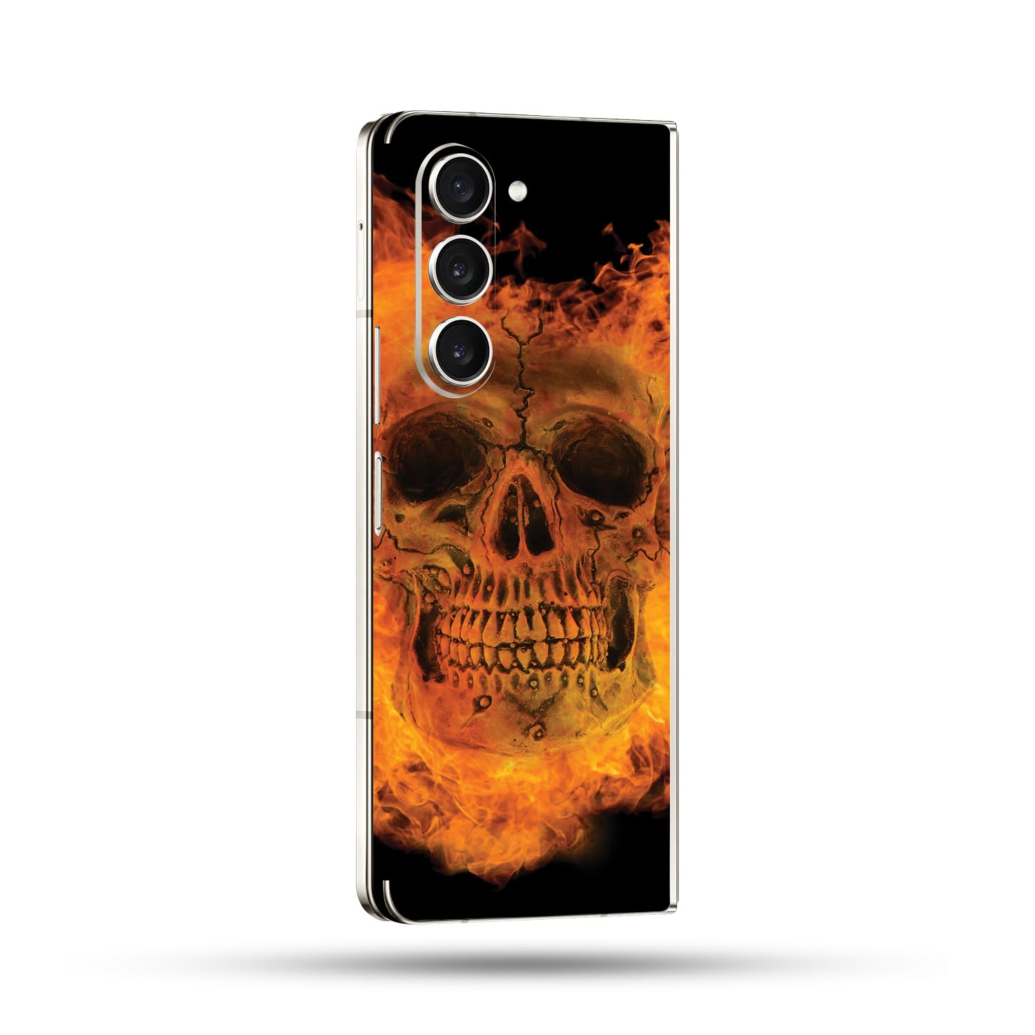 MightySkins Skin Compatible with Samsung Galaxy Z Fold 5 Full Wrap - Fire Skull | Protective, Durable, and Unique Vinyl Decal wrap Cover | Easy to Apply, Remove, and Change Styles | Made in The USA