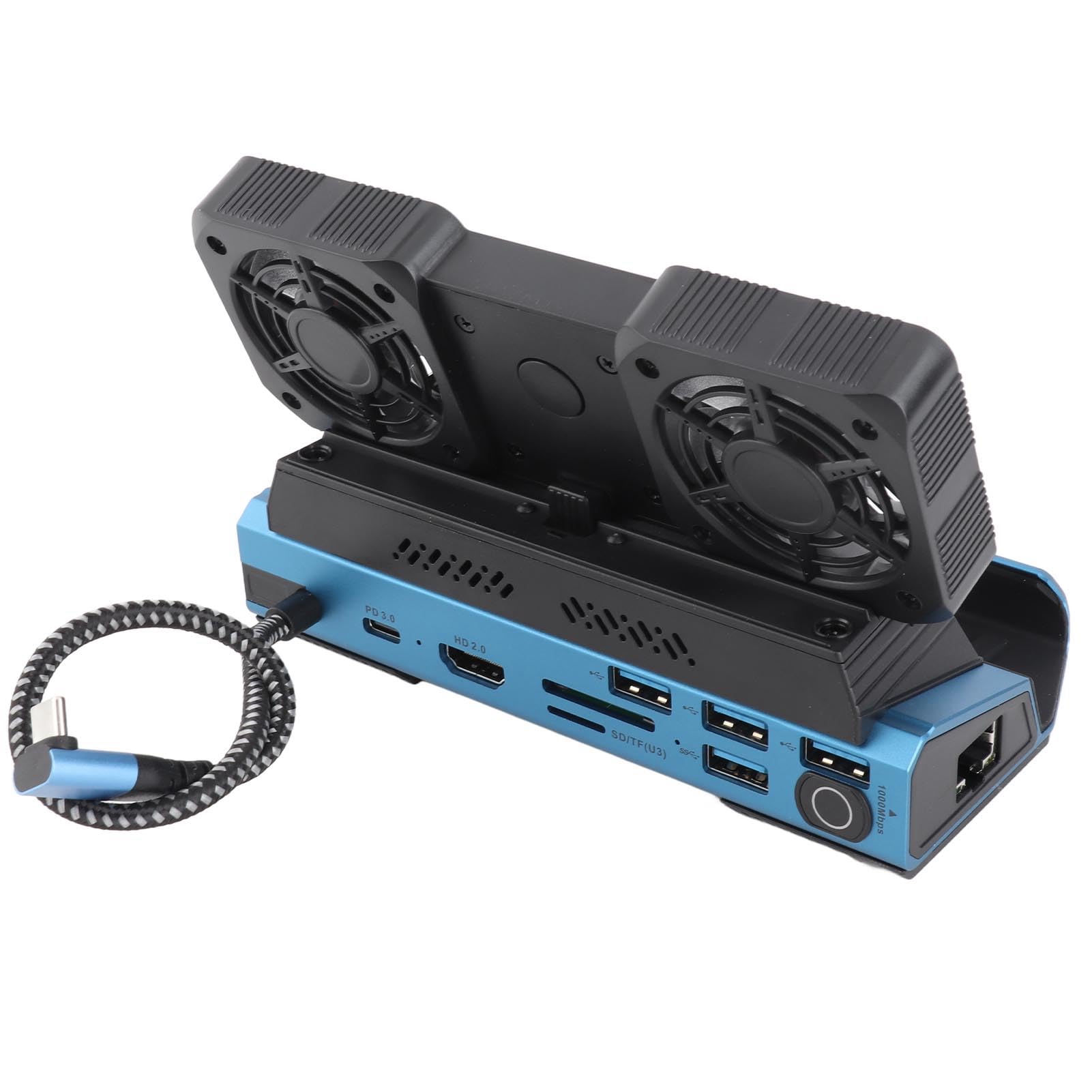 Generic Docking Station per Steam Deck Doppia Ventola di Raffreddamento 9 in 1 Hub USB C 4K 60Hz HD Interfaccia RGB Gigabit Ethernet Console per Giochi Multifunzionale Dock per Appassionati di Giochi