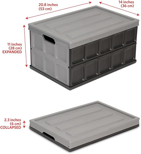 Miniatura 2 de Glad Contenedor de almacenamiento plegable con tapa, caja de plástico plegable de 48 litros para garaje, maletero de coche y organización,