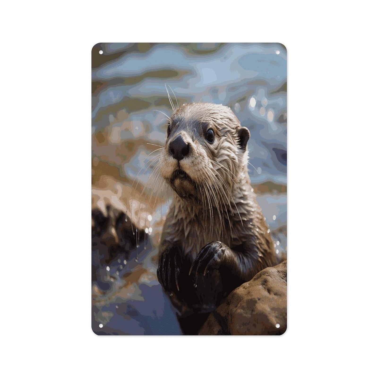Fekiloot Style Otter Playing In The Water Wall Decor Metal Signs Tin Signs Poster