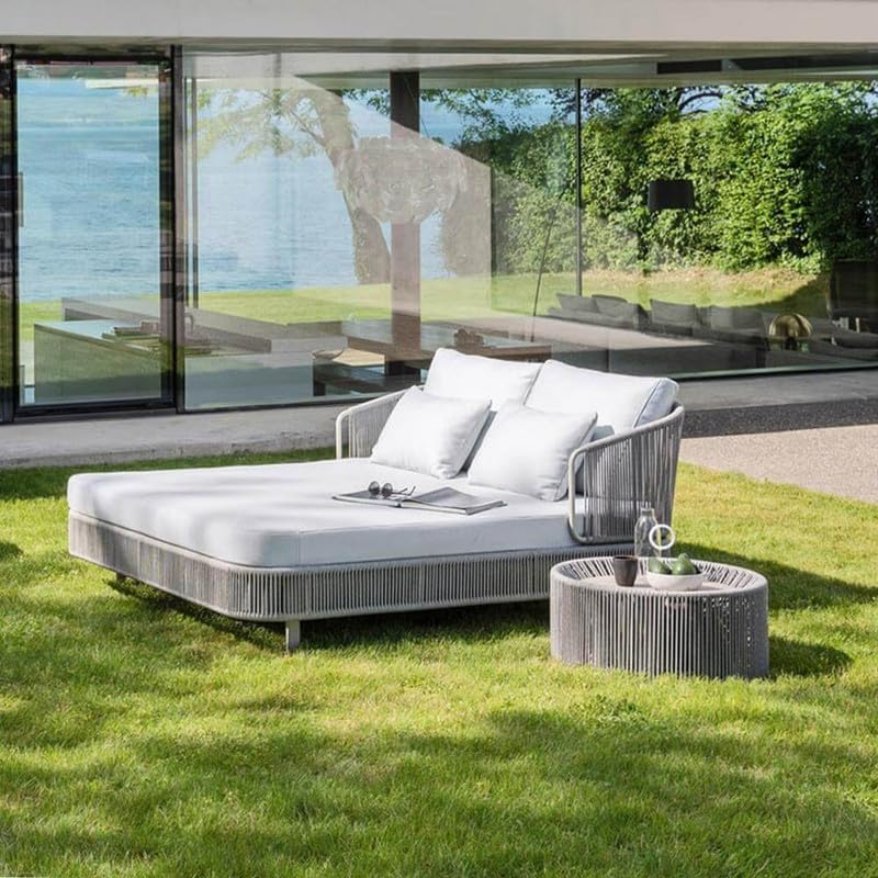 OUTLIVING Braid and Rope Design Cushioned Daybed with Table | Multi-Purpose Outdoor Lounge Chair for Garden, Balcony, Sunbed, Backyard, Terrace and Poolside | Comfortable Patio Furniture (Light Grey)-image-11