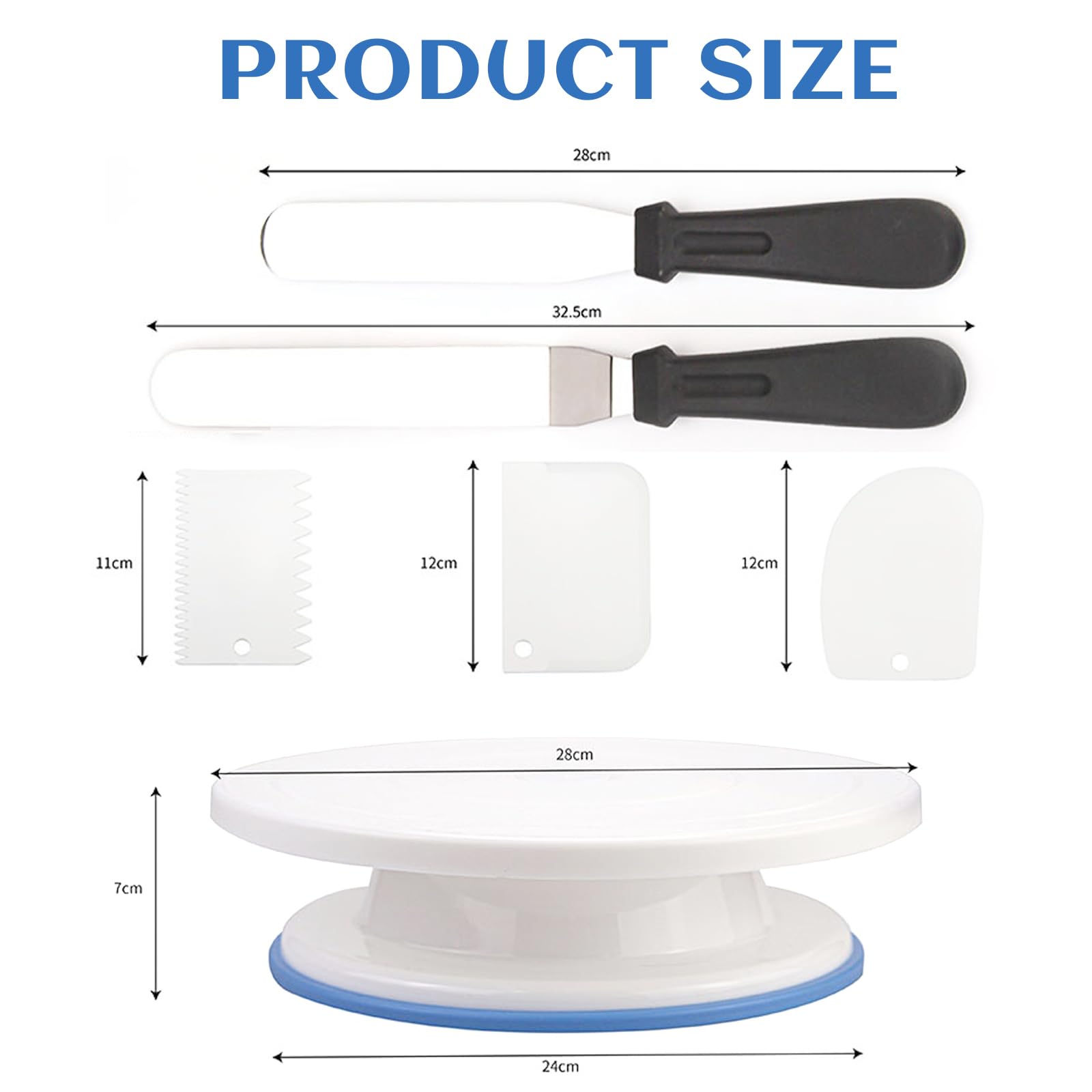 6Pezzi Kit Piatto Girevole per Torte con Raschietto Pasticceria, Pettine per Torte, Kit Pasticceria Professionale, Piatto Rotante per Torte per Fare Torte, Cottura al Forno, 28cm