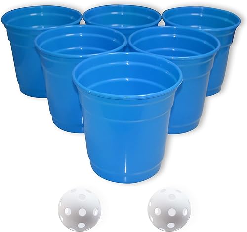 Foreverkeyu Juego de pong gigante grande para patio al aire libre con 6 cubos de 9 pulgadas 2 bolas 1 bolsa de malla juego de pong de cerveza para