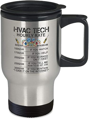 Miniatura 2 de Funny HVAC Tech Cup - Taza sarcástica, tasa de trabajo, tarifa por hora, café de 14 onzas, taza de viaje de té