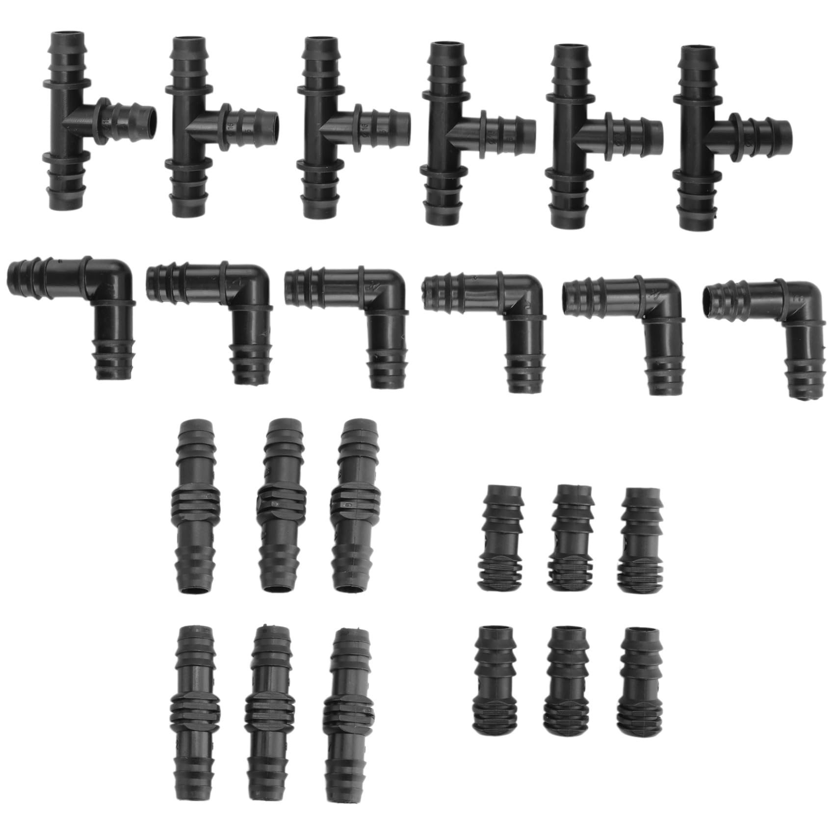 Ctrlzs Irrigation Fittings Kit For Drip Tubing -6 Tees, 6 Couplings, 6 Ends, 6 Elbows - 16Mm Compatible Drip Sprinkler Systems