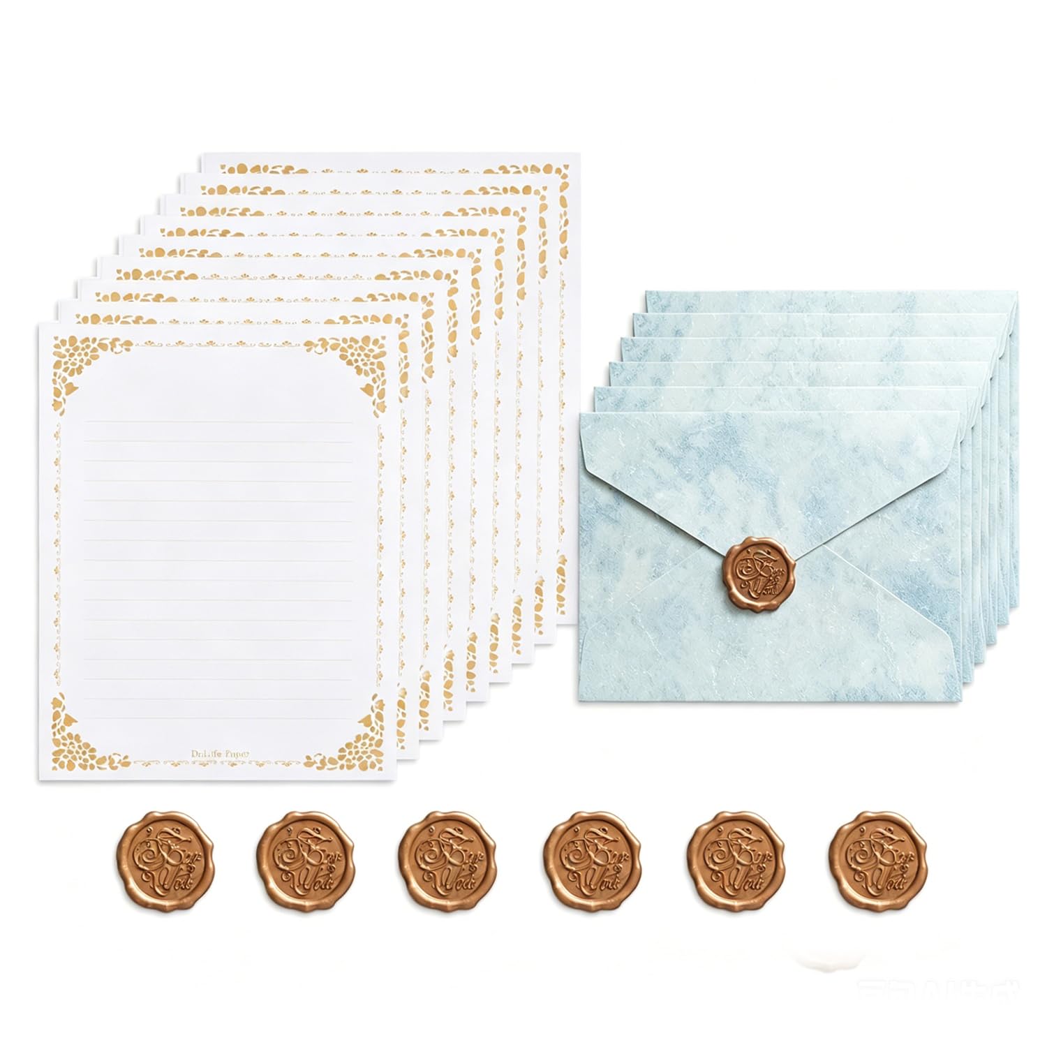 22Pcs Letter Writing Set, Vintage Letter Paper and Envelopes Sets, 10 Writing Paper and 6 Wax Seal Stickers, Writing Paper and Envelopes Sets for Birthday, Love Letter (Sea Blue)