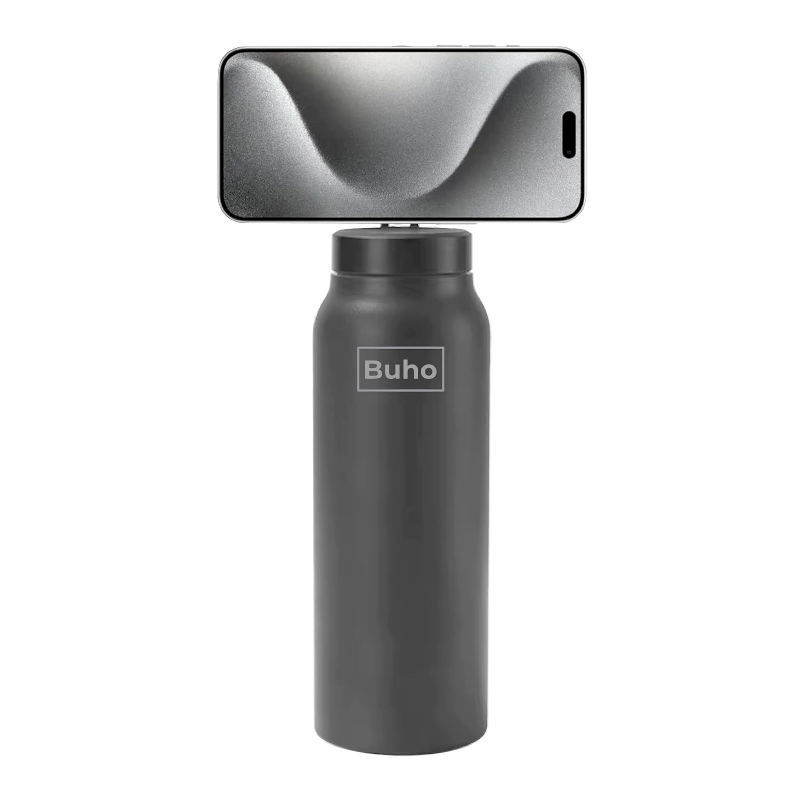 Buho Tumbler with Magnetic Phone Holder Lid – 24 oz Stainless Steel Insulated Cup, Built-in Phone Tripod, Hot & Cold Drinks, Modern & Durable Design (Black)
