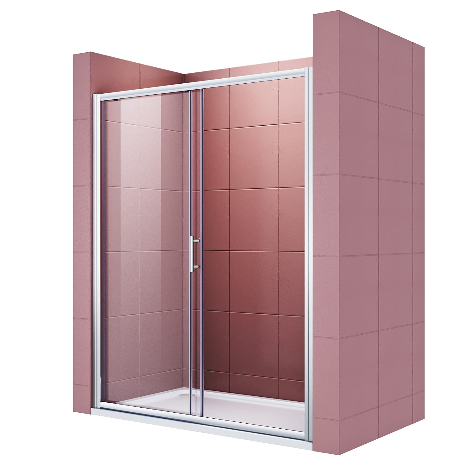 SIRHONA Porte de Douche Coulissante 140x185 cm Réglable Installation Réversible,Verre de Sécurité Trempé de 5 mm1 Porte Fixe + 1 Porte Coulissante