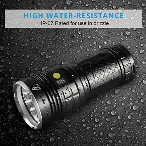 Sondiko 5000 Lumen Super Bright Led Flashlight, 12xLEDs 4 Modes Torch with Power display Function and 4 Rechargeable Lithium Batteries