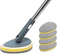 Vista 1 de TreeLen Cepillo de limpieza de baño de mango largo con cabezal de 180° y 5 cabezales reemplazables, cepillo de limpieza de baño de 49 pulgadas