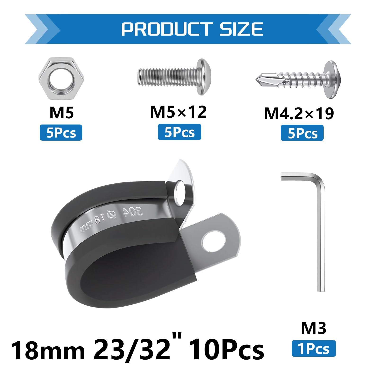 18MM Abrazaderas de Cable Clips de Goma P Abrazaderas de Manguera 23/32" Abrazadera de Tubo de Acero Inoxidable P Clip de Gomas con Tornillos