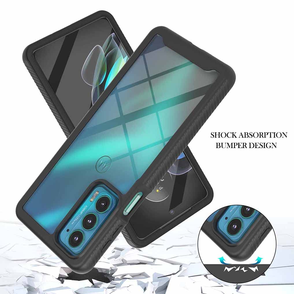 SEAHAI Cover Per Motorola Edge 20 Con Protezione Schermo Integrata - Custodia Rigida Trasparente Antiurto Full Body 360°, Materiale PC+TPU, Supporto Ricarica Wireless, Nero - 2