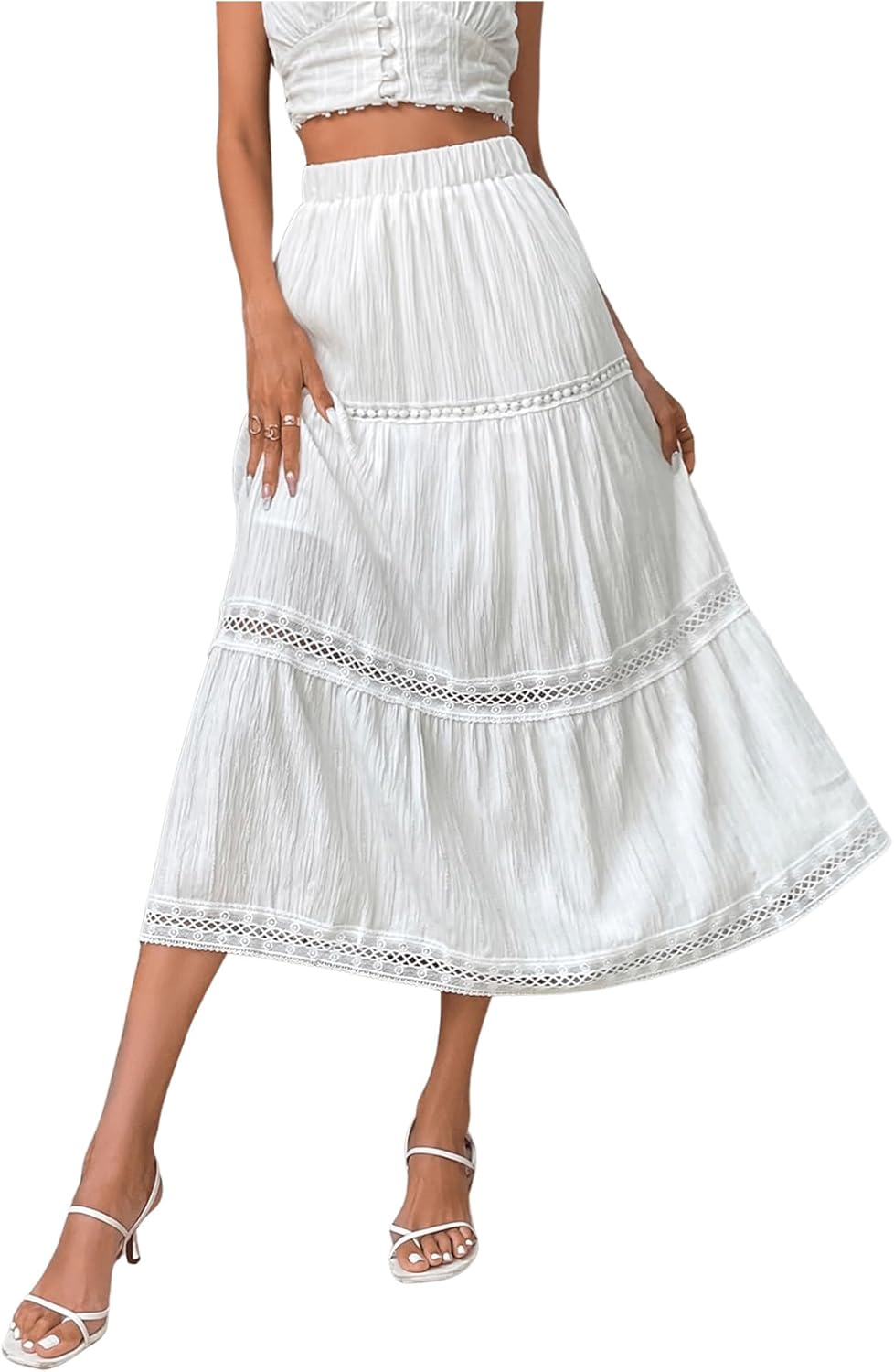 Verdusa Women's Boho Skirt Flowy Flared Ruffle Summer Long Maxi Skirts Going Out Outfits