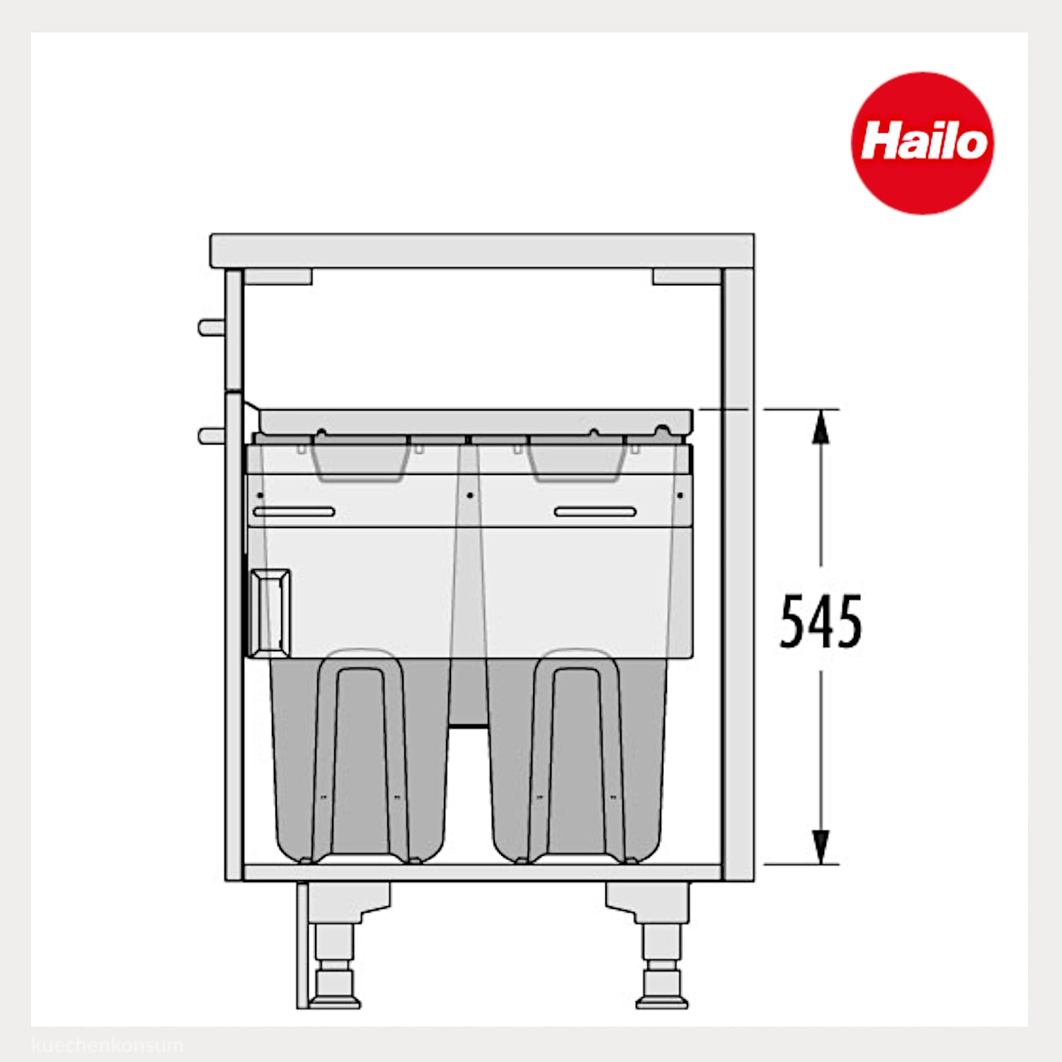 Hailo Wäschesammler | Laundry Carrier Wäschebehälter 60 LC Slide SC | 80 Liter Sammelvolumen | platzsparend & stabil | Einbau Wäschekorb für Schmutzwäsche im Haushalt und Badezimmer (Dunkelgrau-Weiß)