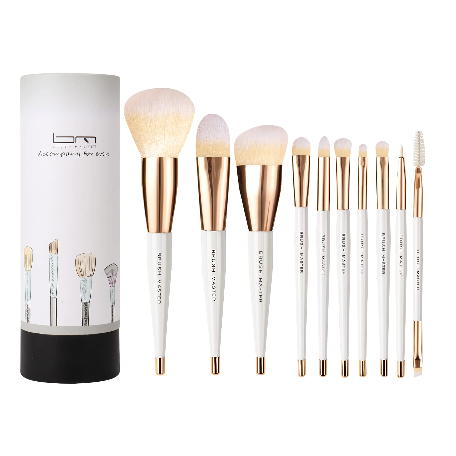 10Pcs Makeup Brushes Set Professional Kabuki Foundation Eyeshadow Blush Blending Lip Full Face Cosmetic Kit W/Makeup Brush Set with Holder