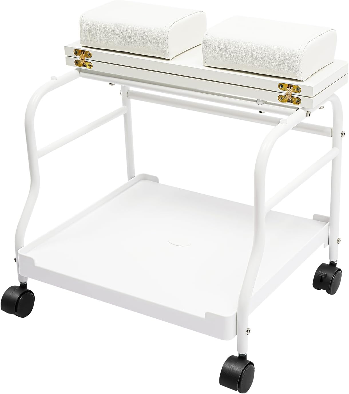 Pedicure Cart Portable Pedicure Station Trolley for Manicure Beauty Salon Nail Foot Bath Spa, White Footrest Stand with Wheels for Foot Rest