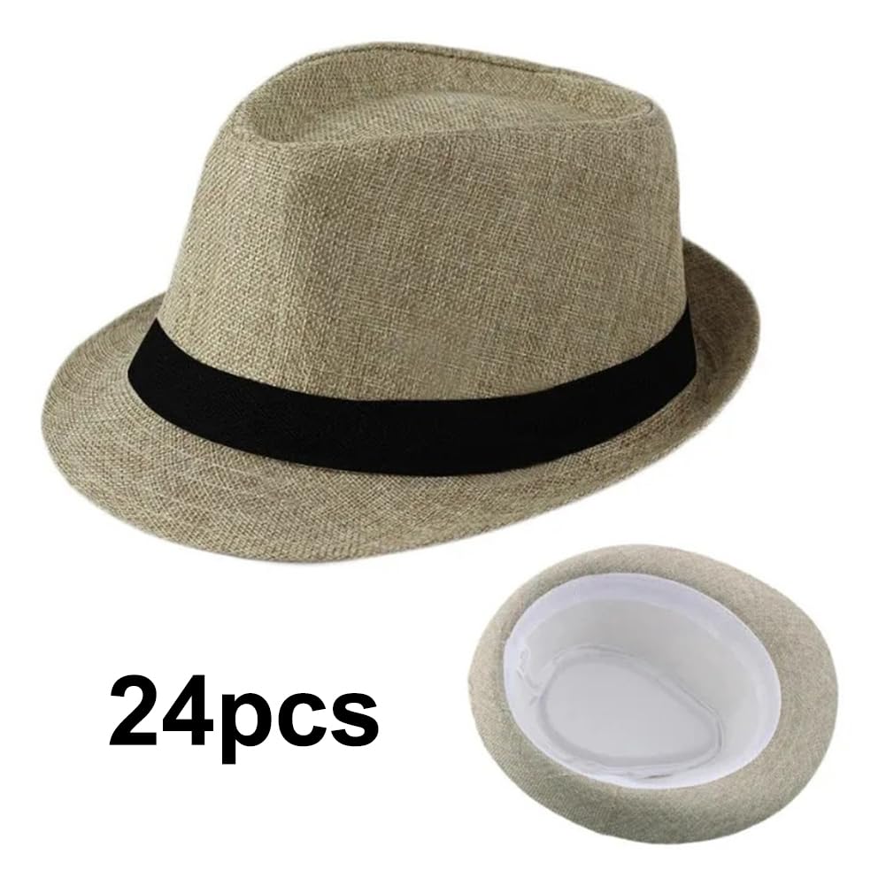 Sombreros Panamá de ala Corta, Sombreros Fedora Unisex para la Playa, Ideales para Fiestas, Disfraces y Bodas.