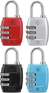 4 Pcs Combination Lock,3 Digit Combination Padlock Luggage Locks Locker Lock Combination Lock,Luggage Padlocks,Toolbox Locks for Travel Suitcase, Backpack, Lockers(Black,Silver,Blue,Red)