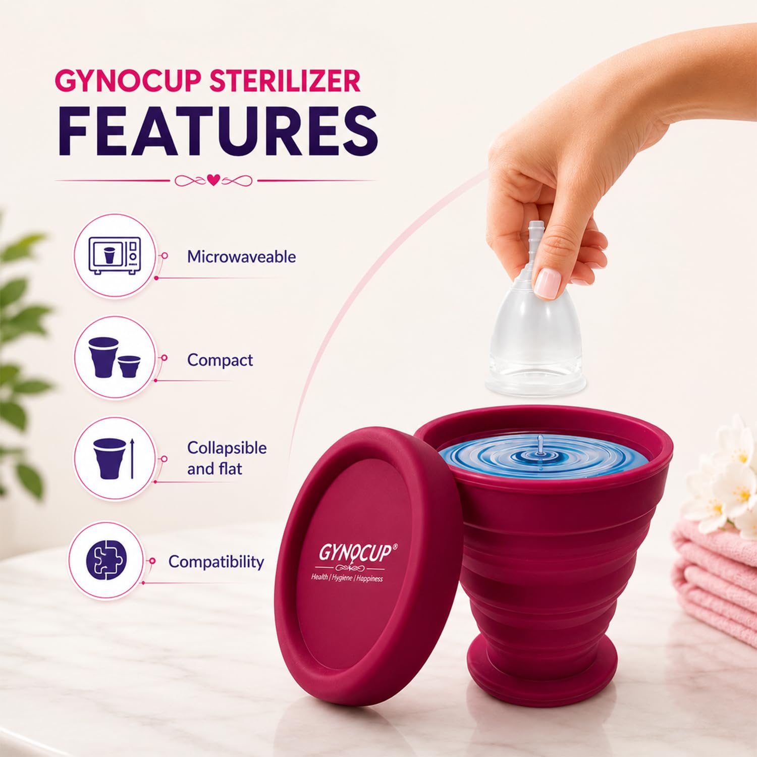 MildCares Menstrual Cup Sterilizer Container – Reusable Medical Grade Silicone Cup Cleaner | Microwave & Hot Water Sterilization | Compact, Foldable & Travel‑Friendly | 100% Safe,BPA Free, Hygienic & Eco‑Friendly (Pack of 1) 3