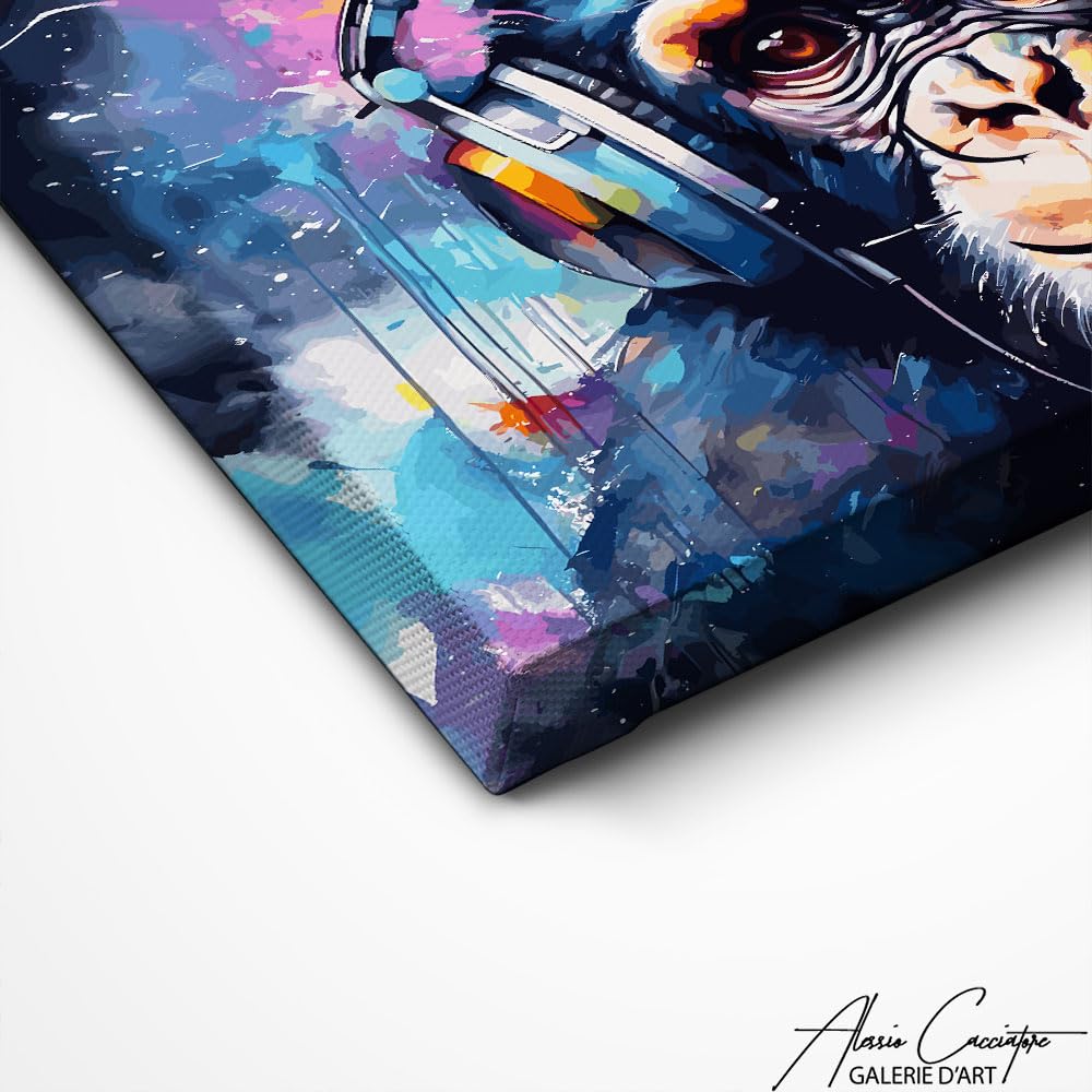 Alessio Cacciatore Tableau Singe Moderne - Cadre Décoration Murale Musique - Toile Décoration Dj - Impression Sur Toile Musique - Tableau Singe Pop Art Avec Cadre - Idee Cadeau Dj (40x30cm)