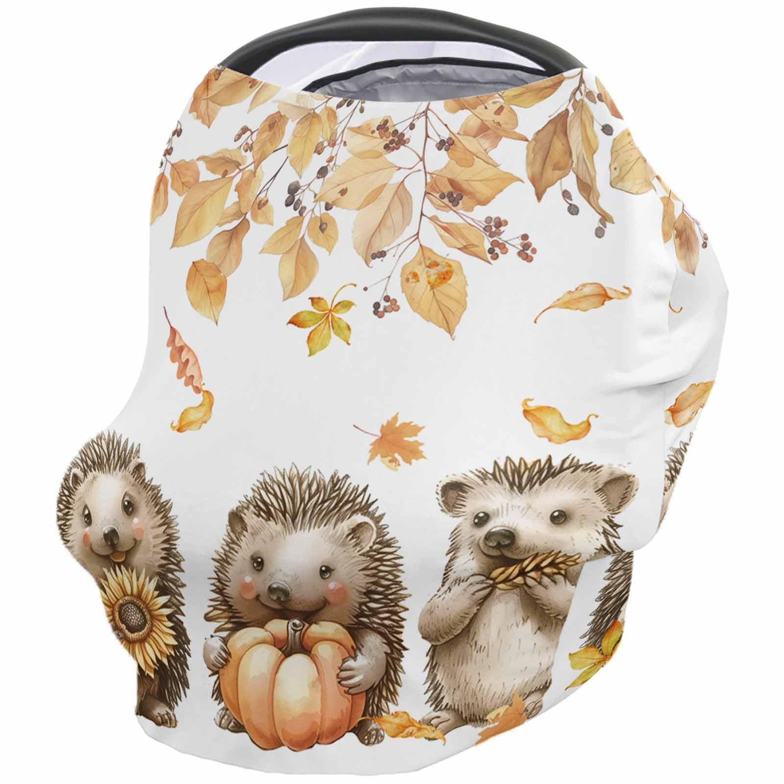 Nursing Cover for Breastfeeding Scarf, Fall Leaves Pumpkin Mushrooms Hedgehog Baby Car Covers Super Soft Multi Use for Canopy Shopping Cart Cover Blanket Stroller Cover