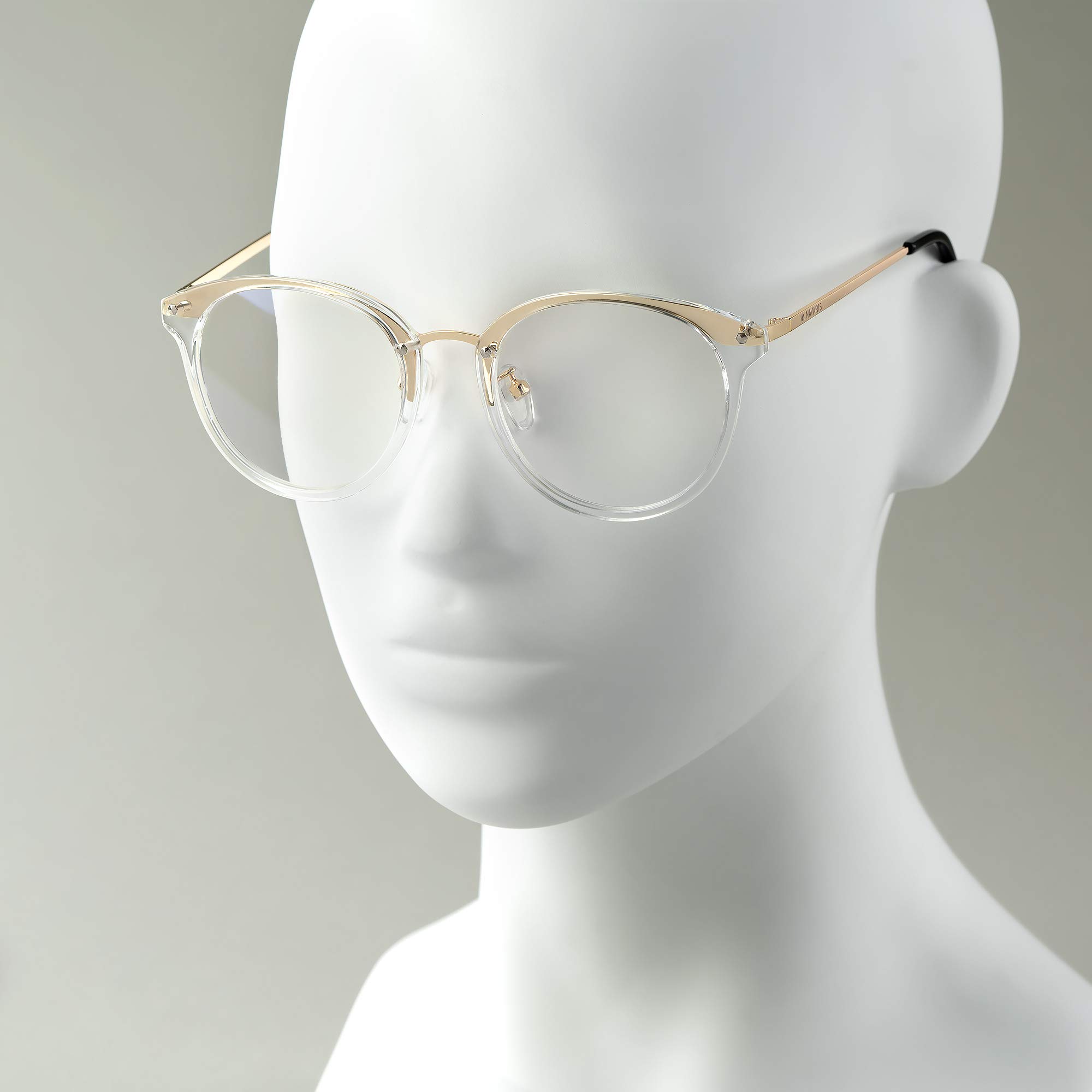 Navaris Retro Okulary Bez Recepty - Damskie/Męskie Vintage 50/Nerd - Nerd Okulary Bez Recepty - Z Metalowymi Wspornikami - Złoty