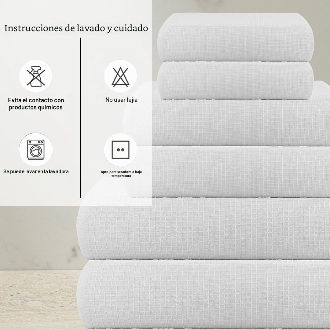 Casa Copenhagen Juego de 6 Toallas de baño, 600 g/m², Blanco | Waffle 100% algodón egipcio puro para baño, cocina y ducha: 2 toallas baño, 2 de mano, 2 paños (set regalo mujer y hombre)