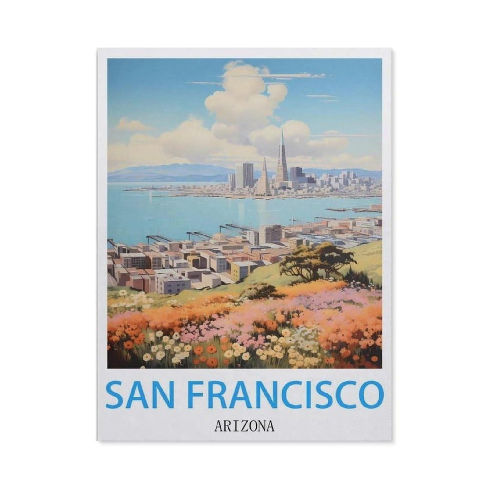 Beayodkp （30 X 40 Cm/11.81 X 15.74 Inches） Diy Diamond Painting，San Francisco Arizona Vintage Travel Poster，Cross Stitch Full Drill 5D Embroidery Mosaic Wall Decor Art-Cd23