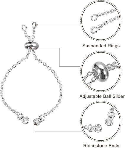Miniatura 4 de uxcell Pulseras deslizantes ajustables, 10 unidades de cadenas de conexión extensor O Link con extremos de diamantes de imitación para hacer joyas