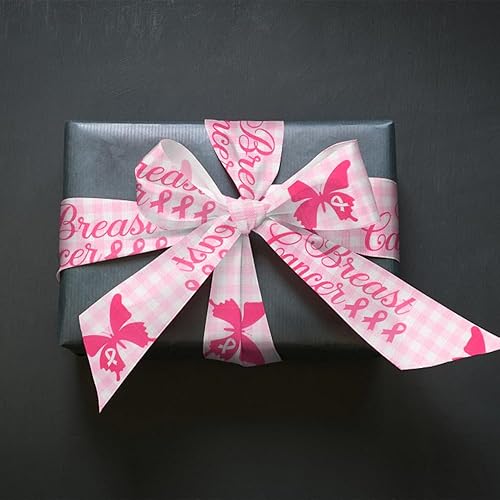 Miniatura 6 de Cintas de decoración de tela de concientización sobre el cáncer de mama, cintas de lino de arpillera a cuadros rosa y blanco para cáncer de mama,